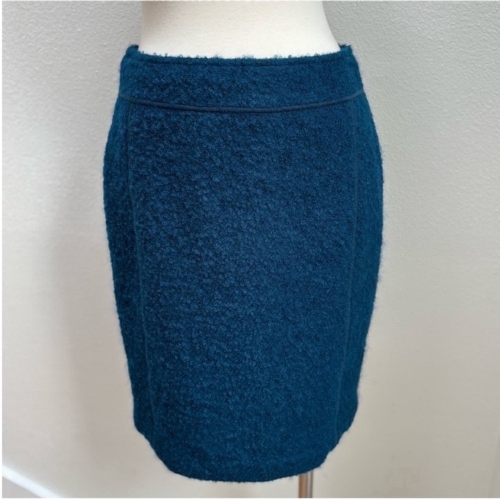St John Pencil Skirt Office Tailored Boucle Wool Mohair Silk Teal Blue Size 4 - Picture 2 of 16